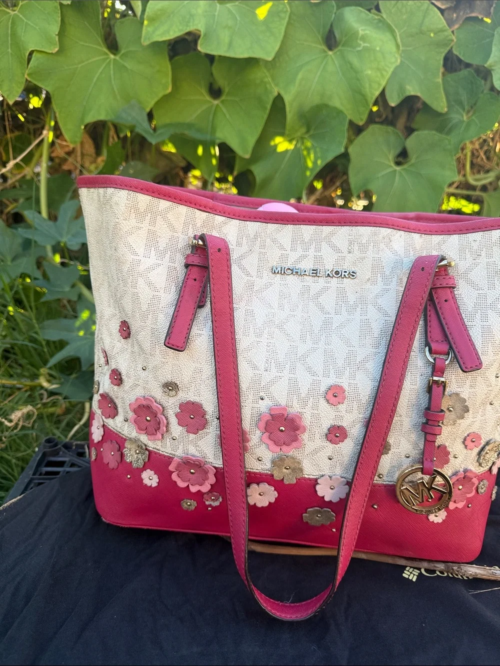 Michael Kors Pink and White Floral Appliqué Tote